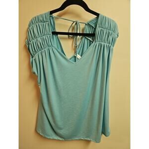 Dear Scarlett Light Blue Green Feminine Cap Sleeve V Neck Blouse Size XL